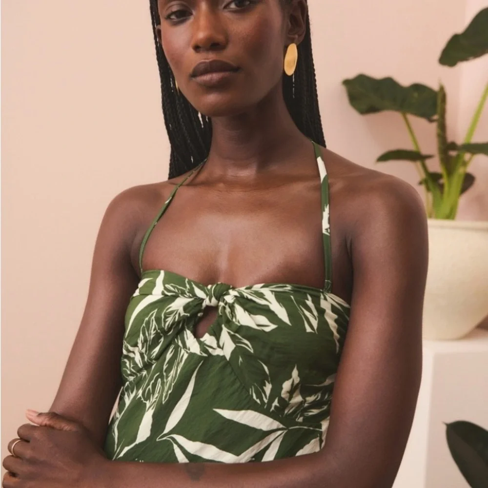 Abercrombie & Fitch Green and White Strapless Maxi Dress